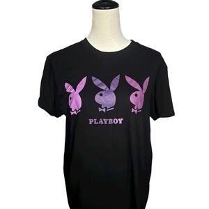 Playboy Black T-Shirt with Pink and Purple Bunnies